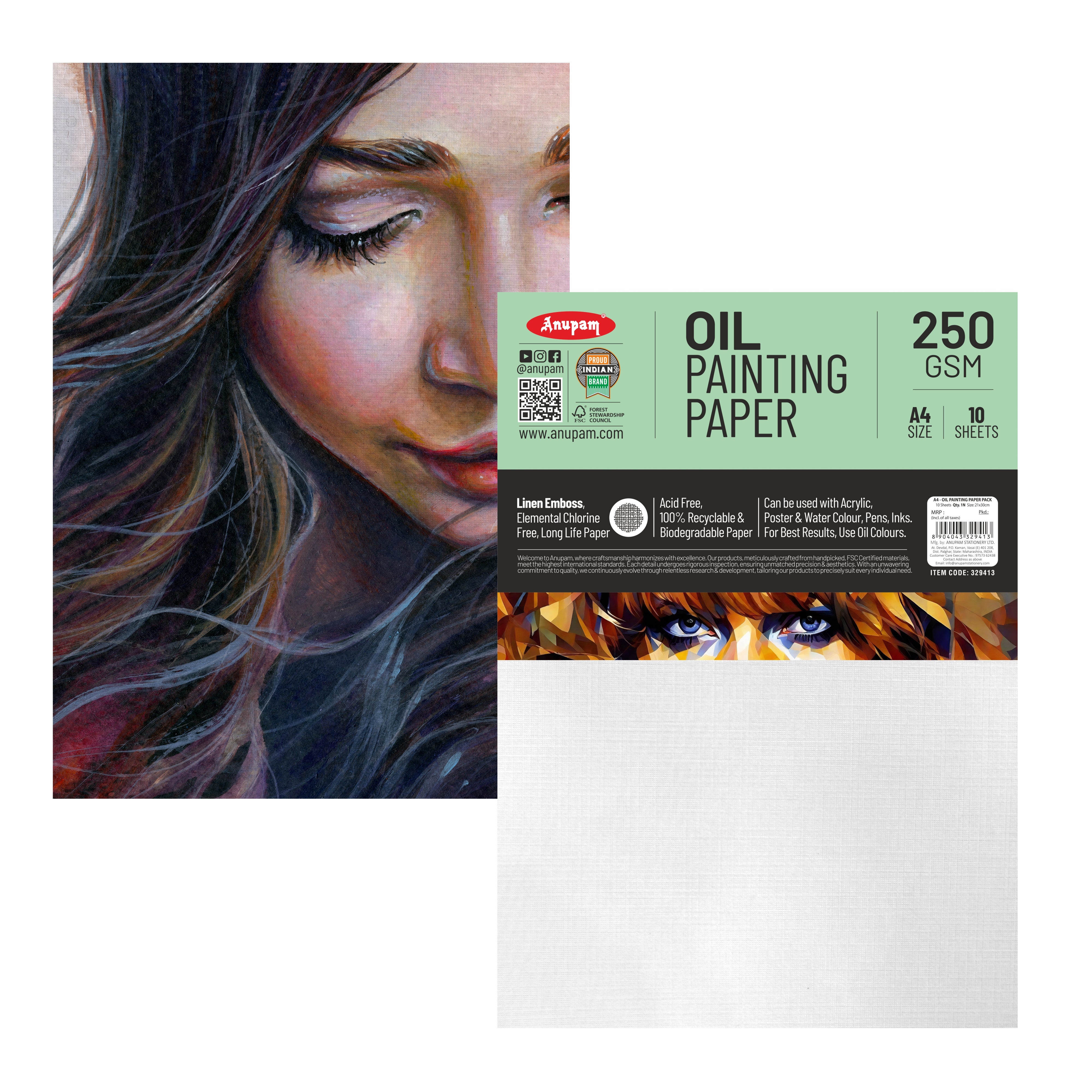 Anupam Oil Paper-Acid Free-Linen Emboss Paper-Loose Sheet - 250GSM